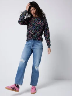 SCAMP & DUDE Grey Classic Sweatshirt with Leopard & Lightning Bolt Outlet