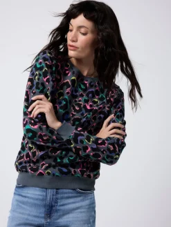 SCAMP & DUDE Grey Classic Sweatshirt with Leopard & Lightning Bolt Outlet