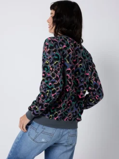 SCAMP & DUDE Grey Classic Sweatshirt with Leopard & Lightning Bolt Outlet