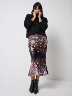 SCAMP & DUDE Pink Split Front Skirt with Sequin New