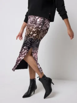 SCAMP & DUDE Pink Split Front Skirt with Sequin New