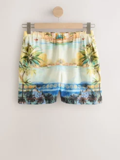 Next Scenic Print Elasticated Waist Shorts with Linen Hot