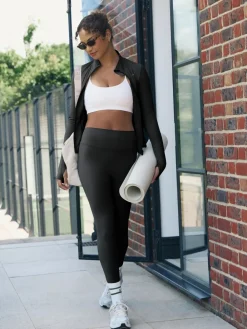 self. Long Sculpting Zip Through Jacket Black