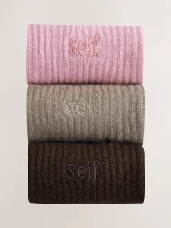 self. Cropped Ankle Embroidered Logo Gripper Socks 3 Pack Black/Pink/Mocha Brown Discount