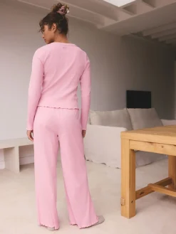 self. Ribbed Button Through Pyjamas Bright Pink Online