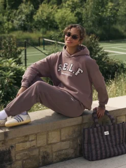 self. Brown Cuffed Joggers