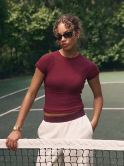 self. Burgundy Fitted Rib T-Shirt