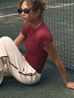 self. Burgundy Fitted Rib T-Shirt