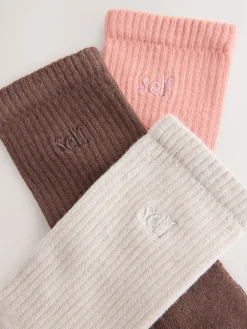 self. Choc/Neutral/Pink 3 Pack Cushion Sole Lounge Ankle Socks 3 Pack Hot