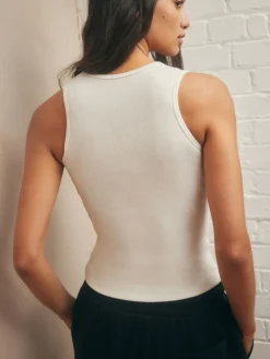 self. Cotton Rib Scoop Neck Vest Ecru Online