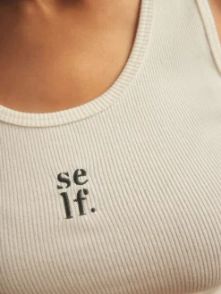 self. Cotton Rib Scoop Neck Vest Ecru Online