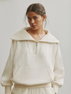 self. Ecru Half Zip Collar Sweatshirt Outlet