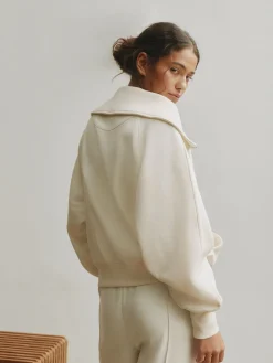 self. Ecru Half Zip Collar Sweatshirt Outlet