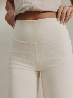 self. Rib Wide Leggings Ecru Clearance