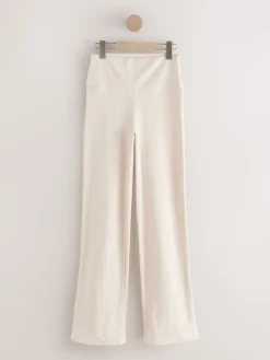 self. Rib Wide Leggings Ecru Clearance