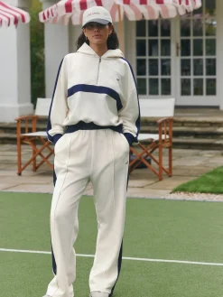 self. Ecru/Navy Half Zip Fleece Top Best