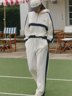 self. Ecru/Navy Wide Leg Joggers Clearance