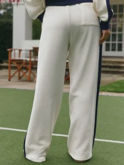 self. Ecru/Navy Wide Leg Joggers Clearance