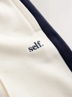 self. Ecru/Navy Wide Leg Joggers Clearance