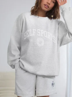 self. Grey Embroidered Slogan Sweatshirt New