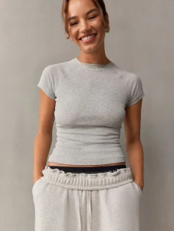 self. Grey Fitted Rib T-Shirt Discount