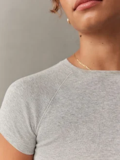 self. Grey Fitted Rib T-Shirt Discount