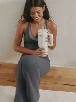 self. High Waist Flared Leggings Grey