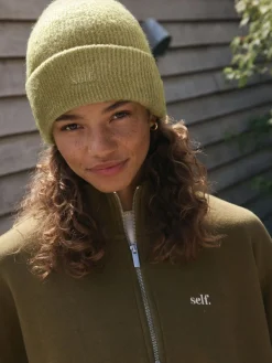 self. Lime Green Knitted Beanie Hat Outlet