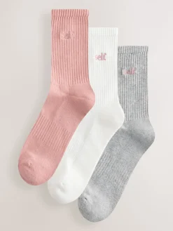 self. Mauve/Grey/Cream 3 Pack Cushion Sole Lounge Ankle Socks 3 Pack