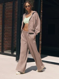 self. Mink Brown Wide Leg Joggers Online