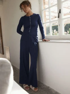 self. Ribbed Button Through Pyjamas Navy New