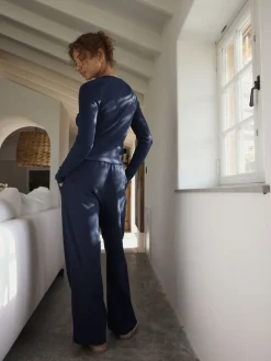 self. Ribbed Button Through Pyjamas Navy New