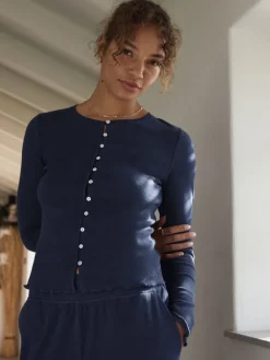 self. Ribbed Button Through Pyjamas Navy New