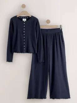 self. Ribbed Button Through Pyjamas Navy New