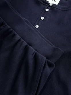 self. Ribbed Button Through Pyjamas Navy New
