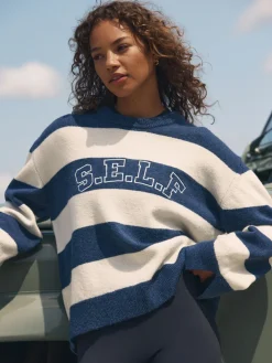 self. Knit Jumper Navy Stripe