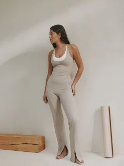 self. High Waist Flared Leggings Neutral