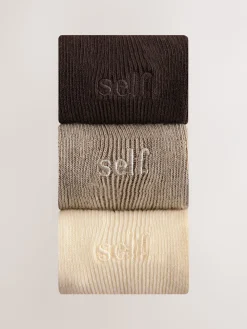 self. Neutral/Cream/Chocolate Lettuce Welt Embroidered Ankle Socks 3 Pack Hot