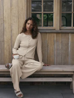 self. Ribbed Button Through Pyjamas Oatmeal Discount