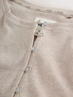 self. Ribbed Button Through Pyjamas Oatmeal Discount