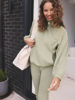 self. Half Zip Modal Sweatshirt Sage Green Best