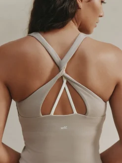 self. Twist Back Crop Top Stone Hot