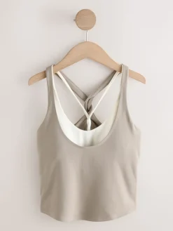 self. Twist Back Crop Top Stone Hot