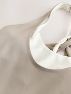 self. Twist Back Crop Top Stone Hot