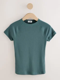 self. Teal Blue Fitted Rib T-Shirt Online