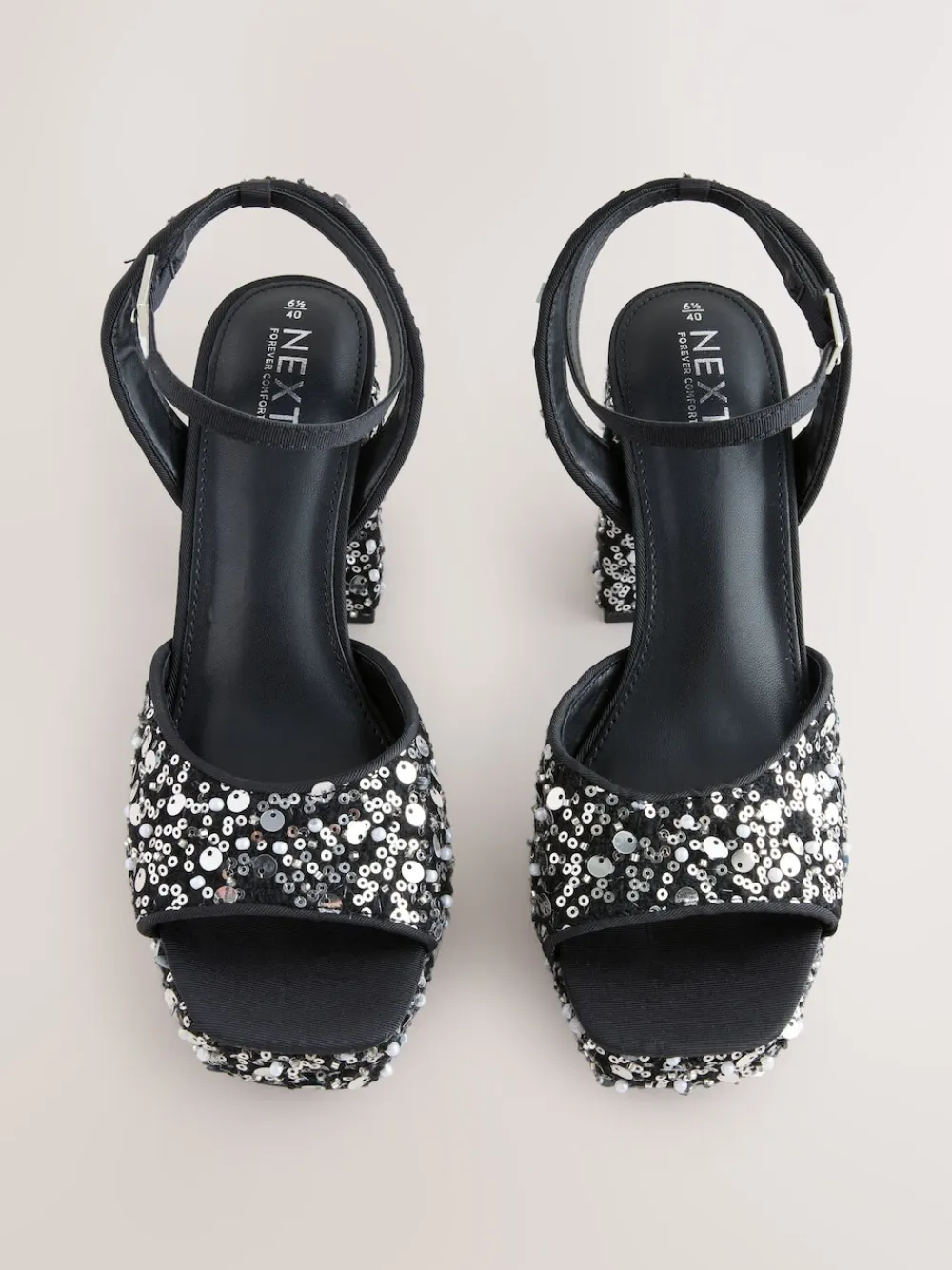 Next Sequin Forever Comfort® Square Toe Sequin Block Heeled Sandals Online