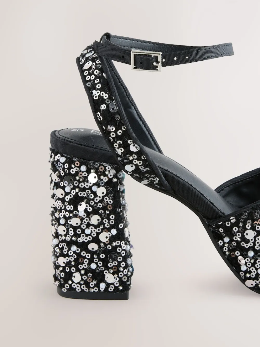 Next Sequin Forever Comfort® Square Toe Sequin Block Heeled Sandals Online