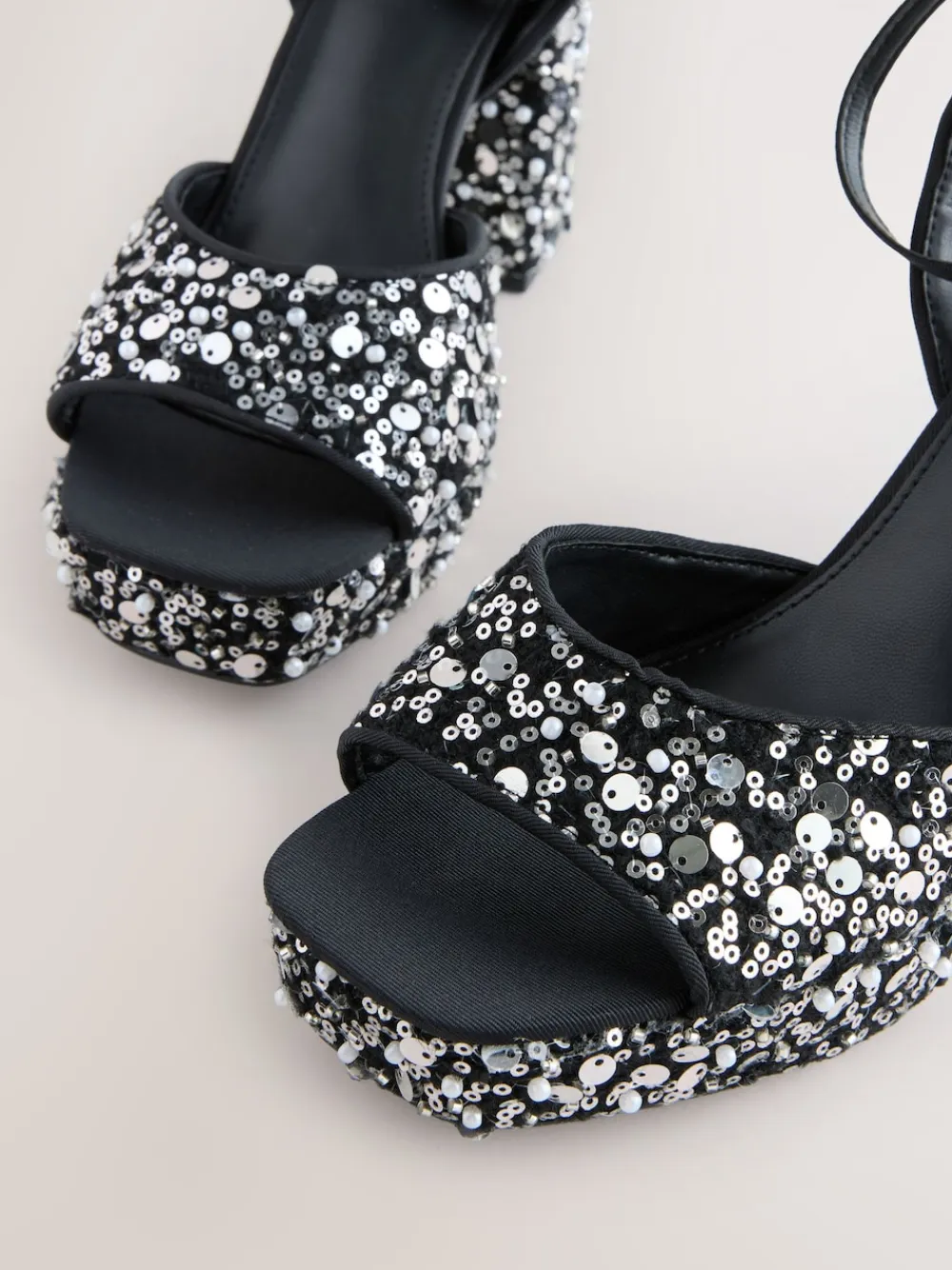Next Sequin Forever Comfort® Square Toe Sequin Block Heeled Sandals Online