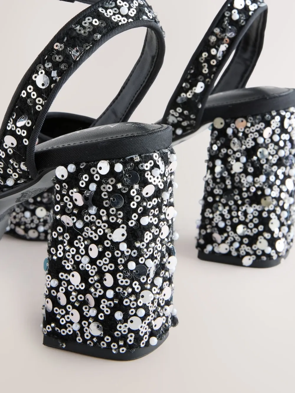 Next Sequin Forever Comfort® Square Toe Sequin Block Heeled Sandals Online
