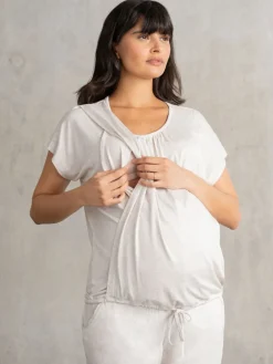 Seraphine Maternity & Nursing Hospital Bag Pyjamas 2 Piece Set Beige Oatmeal Marl New